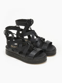 Σανδάλια flatforms δερμάτινα με δέσιμο estil - Μαύρο - thefashionproject.gr - Estil