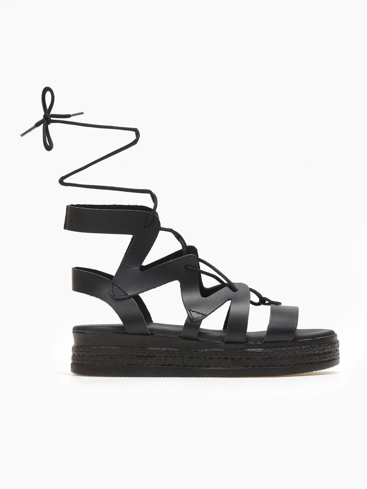 Σανδάλια flatforms δερμάτινα με δέσιμο estil - Μαύρο - thefashionproject.gr - Estil