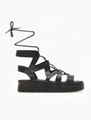 Σανδάλια flatforms δερμάτινα με δέσιμο estil - Μαύρο - thefashionproject.gr - Estil