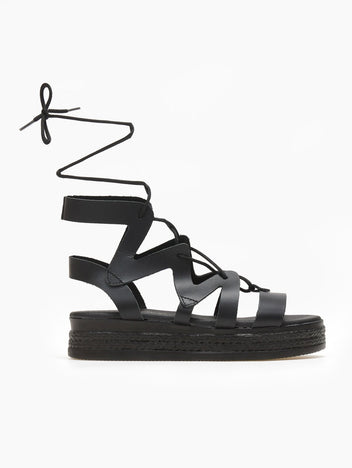 Σανδάλια flatforms δερμάτινα με δέσιμο estil - Μαύρο - thefashionproject.gr - Estil