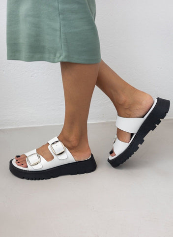 Σανδάλια flatforms δερμάτινα με διπλή φάσα TFP - Λευκό - thefashionproject.gr - TFP