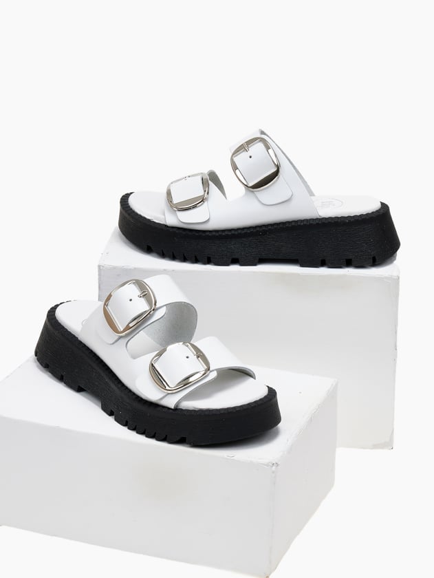 Σανδάλια flatforms δερμάτινα με διπλή φάσα TFP - Λευκό - thefashionproject.gr - TFP