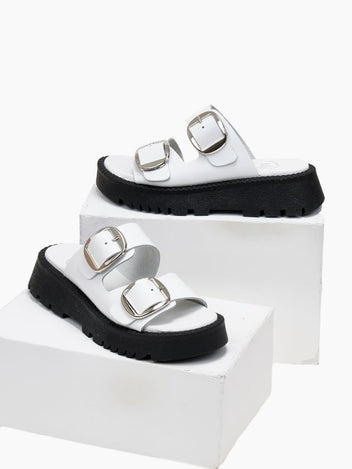 Σανδάλια flatforms δερμάτινα με διπλή φάσα TFP - Λευκό - thefashionproject.gr - TFP