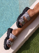 Σανδάλια flatforms δερμάτινα με διπλή φάσα TFP - Λευκό/Μαύρο - thefashionproject.gr - TFP