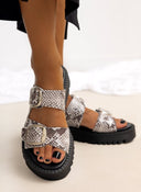 Σανδάλια flatforms δερμάτινα με διπλή φάσα TFP - Λευκό/Μαύρο - thefashionproject.gr - TFP