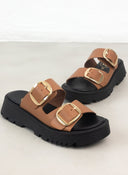 Σανδάλια flatforms δερμάτινα με διπλή φάσα TFP - Mocha - thefashionproject.gr - TFP
