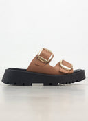 Σανδάλια flatforms δερμάτινα με διπλή φάσα TFP - Mocha - thefashionproject.gr - TFP