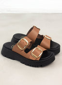 Σανδάλια flatforms δερμάτινα με διπλή φάσα TFP - Mocha - thefashionproject.gr - TFP
