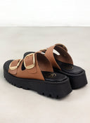 Σανδάλια flatforms δερμάτινα με διπλή φάσα TFP - Mocha - thefashionproject.gr - TFP