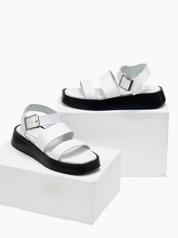 Σανδάλια flatforms δερμάτινα με δύο φάσες tfp - Λευκό - thefashionproject.gr - TFP