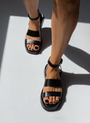 Σανδάλια flatforms δερμάτινα με δύο φάσες tfp - Μαύρο - thefashionproject.gr - TFP