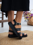 Σανδάλια flatforms δερμάτινα με δύο φάσες tfp - Μαύρο - thefashionproject.gr - TFP