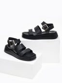 Σανδάλια flatforms δερμάτινα με δύο φάσες tfp - Μαύρο - thefashionproject.gr - TFP