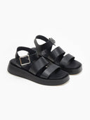 Σανδάλια flatforms δερμάτινα με δύο φάσες tfp - Μαύρο - thefashionproject.gr - TFP