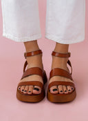 Σανδάλια flatforms δερμάτινα με δύο φάσες tfp - Ταμπά - thefashionproject.gr - TFP