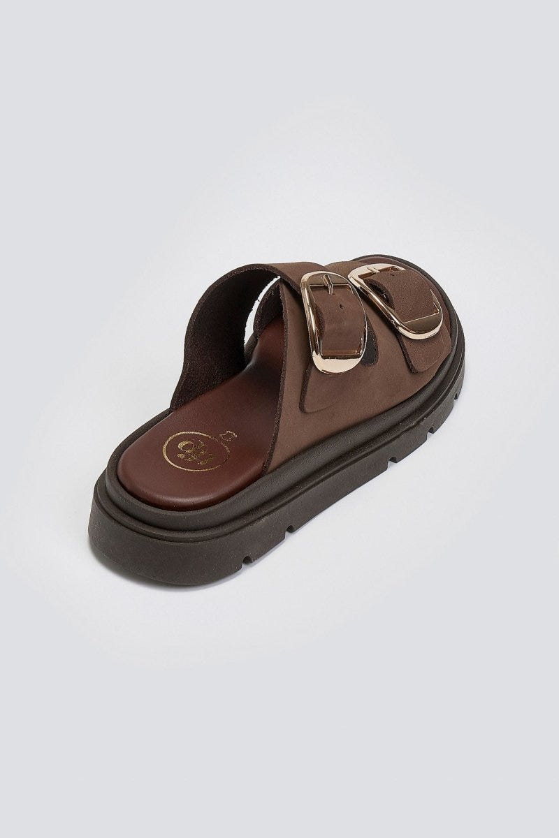 Σανδάλια flatforms δερμάτινα με έντονους τοκάδες Tfp - Καφέ - thefashionproject.gr - TFP