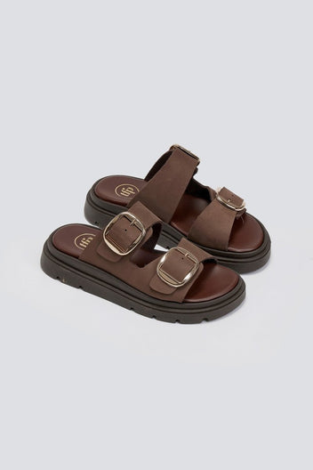 Σανδάλια flatforms δερμάτινα με έντονους τοκάδες Tfp - Καφέ - thefashionproject.gr - TFP