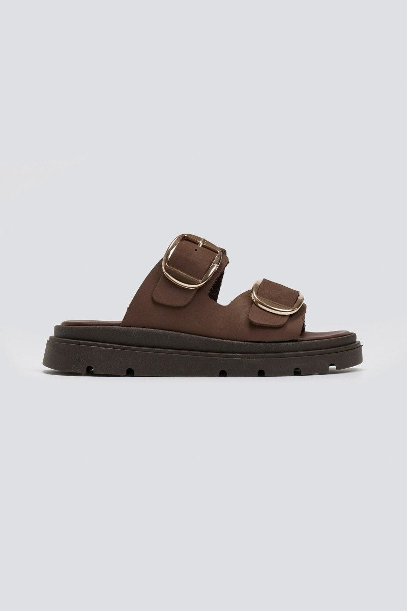 Σανδάλια flatforms δερμάτινα με έντονους τοκάδες Tfp - Καφέ - thefashionproject.gr - TFP
