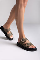 Σανδάλια flatforms δερμάτινα με έντονους τοκάδες Tfp - Χακί - thefashionproject.gr - TFP