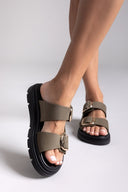 Σανδάλια flatforms δερμάτινα με έντονους τοκάδες Tfp - Χακί - thefashionproject.gr - TFP