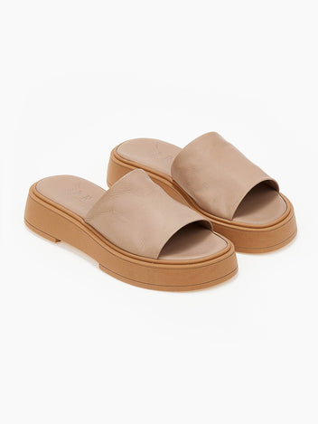 Σανδάλια flatforms δερμάτινα με φαρδιά φάσα Iris Sandals - Μπεζ - thefashionproject.gr - IRIS