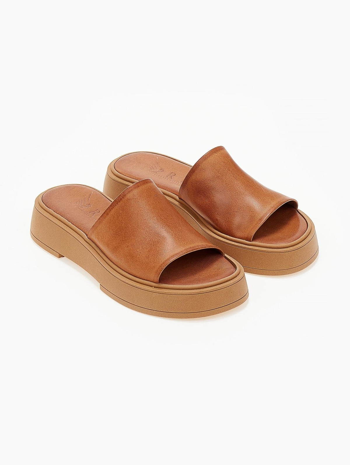 Σανδάλια flatforms δερμάτινα με φαρδιά φάσα Iris Sandals - Ταμπά - thefashionproject.gr - IRIS