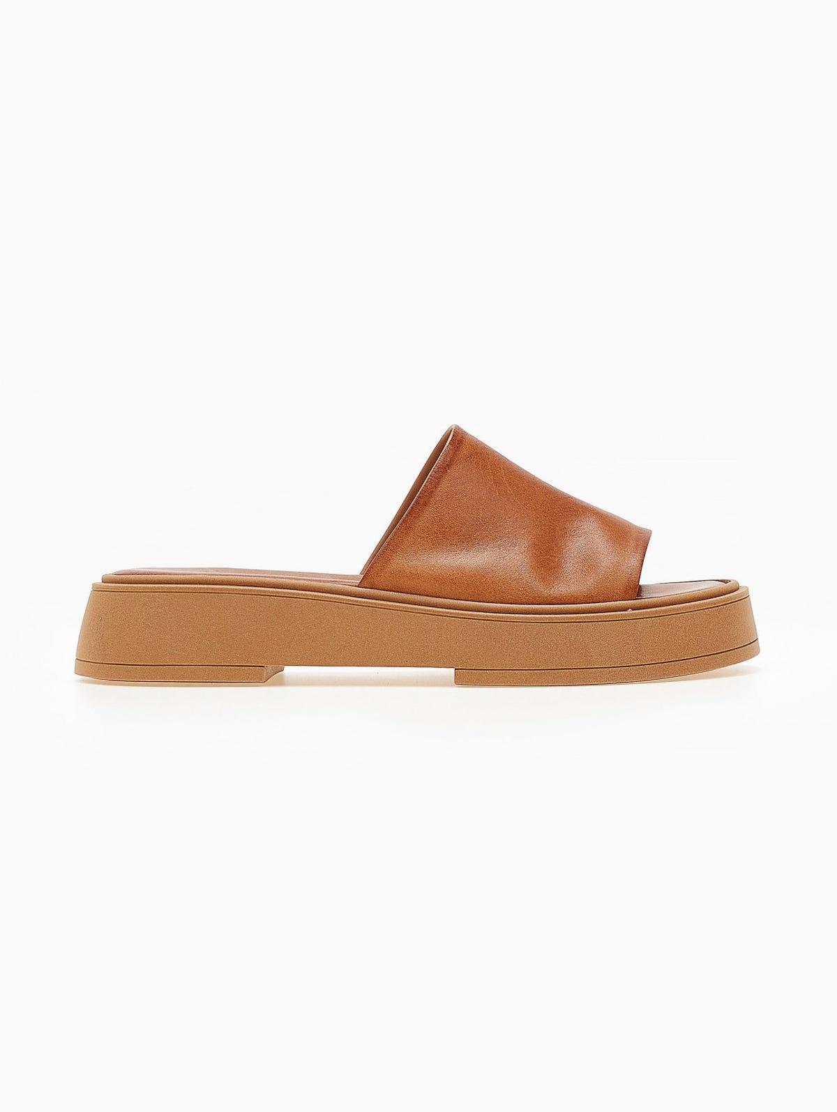 Σανδάλια flatforms δερμάτινα με φαρδιά φάσα Iris Sandals - Ταμπά - thefashionproject.gr - IRIS