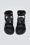 Σανδάλια flatforms δερμάτινα με φάσες TFP - Μαύρο - thefashionproject.gr - TFP