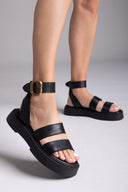 Σανδάλια flatforms δερμάτινα με φάσες TFP - Μαύρο - thefashionproject.gr - TFP