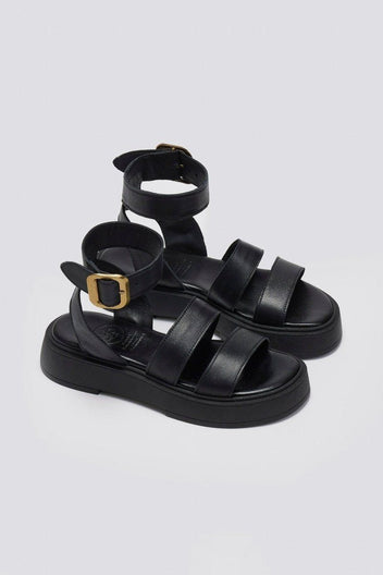 Σανδάλια flatforms δερμάτινα με φάσες TFP - Μαύρο - thefashionproject.gr - TFP
