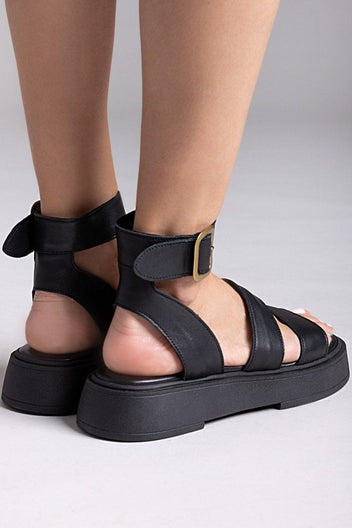 Σανδάλια flatforms δερμάτινα με φάσες TFP - Μαύρο - thefashionproject.gr - TFP