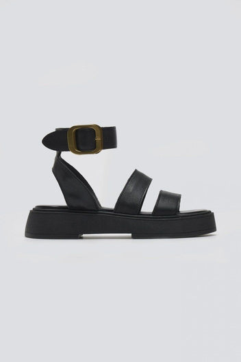 Σανδάλια flatforms δερμάτινα με φάσες TFP - Μαύρο - thefashionproject.gr - TFP