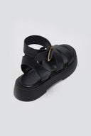 Σανδάλια flatforms δερμάτινα με φάσες TFP - Μαύρο - thefashionproject.gr - TFP