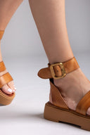 Σανδάλια flatforms δερμάτινα με φάσες TFP - Ταμπά - thefashionproject.gr - TFP