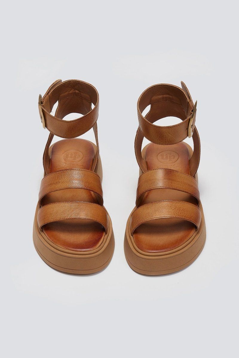 Σανδάλια flatforms δερμάτινα με φάσες TFP - Ταμπά - thefashionproject.gr - TFP