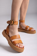 Σανδάλια flatforms δερμάτινα με φάσες TFP - Ταμπά - thefashionproject.gr - TFP