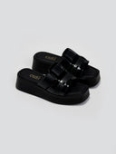 Σανδάλια flatforms δερμάτινα με λουστρίνι φάσα Estil - Μαύρο - thefashionproject.gr - Estil