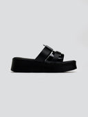 Σανδάλια flatforms δερμάτινα με λουστρίνι φάσα Estil - Μαύρο - thefashionproject.gr - Estil
