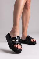 Σανδάλια flatforms δερμάτινα με λουστρίνι φάσα Estil - Μαύρο - thefashionproject.gr - Estil