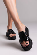 Σανδάλια flatforms δερμάτινα με λουστρίνι φάσα Estil - Μαύρο - thefashionproject.gr - Estil