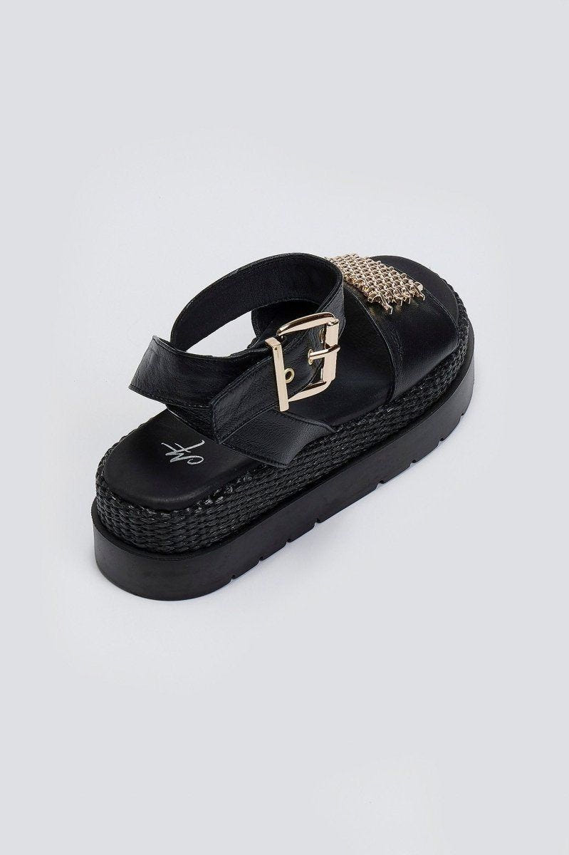 Σανδάλια flatforms δερμάτινα με μπαρέτα 2526/91 - Μαύρο - thefashionproject.gr - Mariella Fabiani