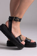 Σανδάλια flatforms δερμάτινα με μπαρέτα 2526/91 - Μαύρο - thefashionproject.gr - Mariella Fabiani