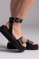 Σανδάλια flatforms δερμάτινα με μπαρέτα 2526/91 - Μαύρο - thefashionproject.gr - Mariella Fabiani