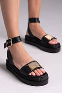 Σανδάλια flatforms δερμάτινα με μπαρέτα 2526/91 - Μαύρο - thefashionproject.gr - Mariella Fabiani