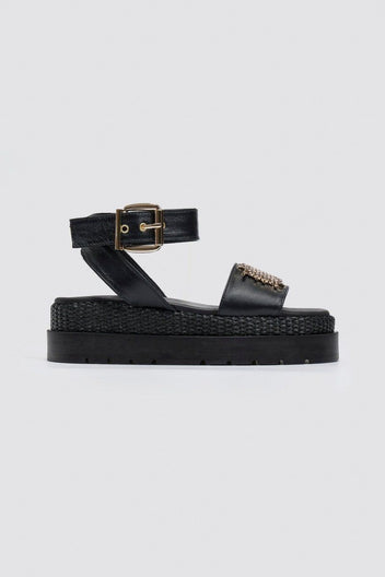 Σανδάλια flatforms δερμάτινα με μπαρέτα 2526/91 - Μαύρο - thefashionproject.gr - Mariella Fabiani