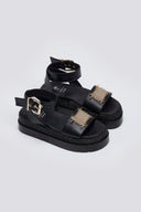Σανδάλια flatforms δερμάτινα με μπαρέτα 2526/91 - Μαύρο - thefashionproject.gr - Mariella Fabiani