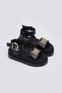 Σανδάλια flatforms δερμάτινα με μπαρέτα 2526/91 - Μαύρο - thefashionproject.gr - Mariella Fabiani