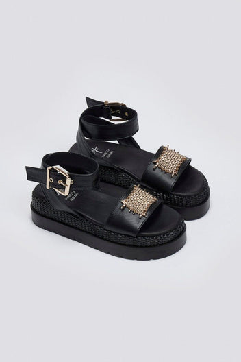 Σανδάλια flatforms δερμάτινα με μπαρέτα 2526/91 - Μαύρο - thefashionproject.gr - Mariella Fabiani