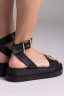 Σανδάλια flatforms δερμάτινα με μπαρέτα 2526/91 - Μαύρο - thefashionproject.gr - Mariella Fabiani