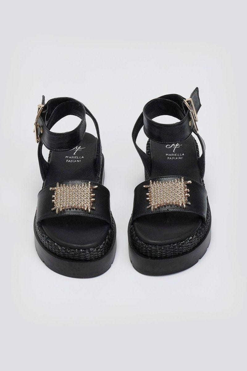 Σανδάλια flatforms δερμάτινα με μπαρέτα 2526/91 - Μαύρο - thefashionproject.gr - Mariella Fabiani